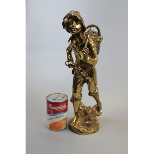 259 - Heavy brass fruit picker figurine - Approx height: 34cm