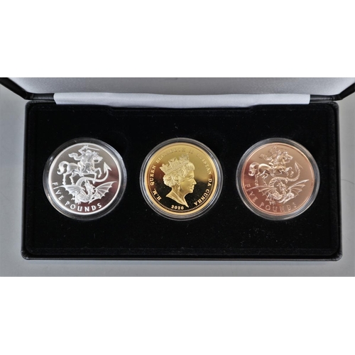 103 - Boxed trio of £5 crown size proof like coins from Tristan L/E 2020 together with a boxed set o... 