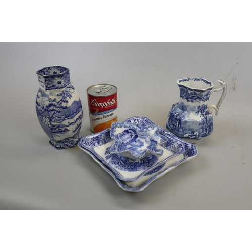 255 - 5 pieces of vintage blue and white china Spode, Pratts and Booths etc