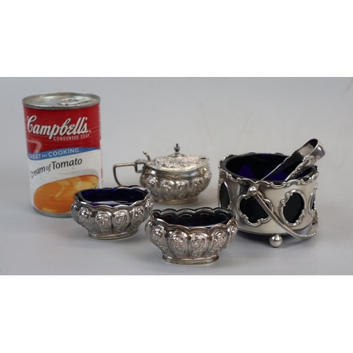 5 - 3 hallmarked silver salts together with a hallmarked silver sugar bowl - Approx weight of silver 170... 