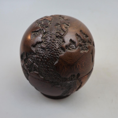 254 - Vintage carved World globe trinket box together with a wall mask