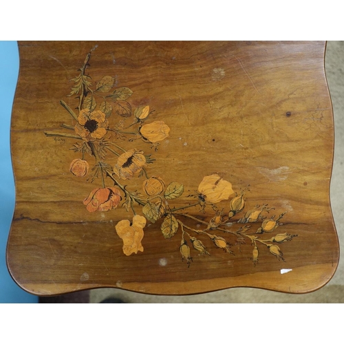 336 - 2 tier inlaid occasional table with bobbin turned legs