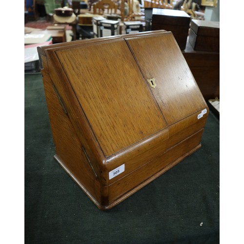 305 - Oak writing cabinet with contents