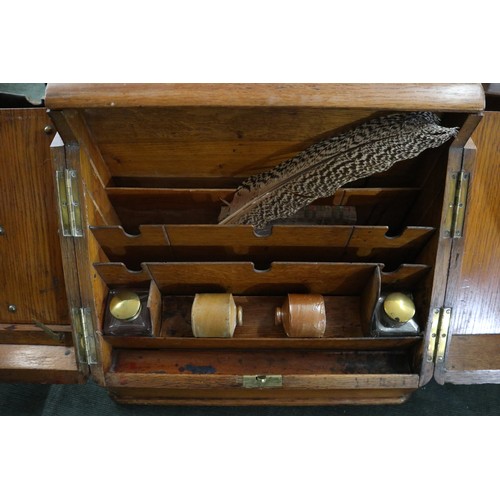 305 - Oak writing cabinet with contents