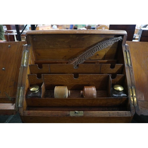 305 - Oak writing cabinet with contents