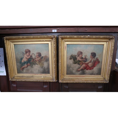 362 - Charles Augustus Henry Lutyens (1829-1915) Signed pair of oils on canvas - Cherubs (very slight dama... 