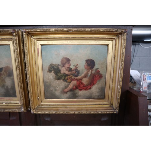 362 - Charles Augustus Henry Lutyens (1829-1915) Signed pair of oils on canvas - Cherubs (very slight dama... 