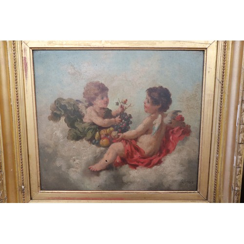 362 - Charles Augustus Henry Lutyens (1829-1915) Signed pair of oils on canvas - Cherubs (very slight dama... 