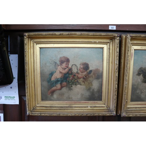 362 - Charles Augustus Henry Lutyens (1829-1915) Signed pair of oils on canvas - Cherubs (very slight dama... 