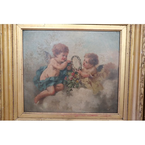 362 - Charles Augustus Henry Lutyens (1829-1915) Signed pair of oils on canvas - Cherubs (very slight dama... 