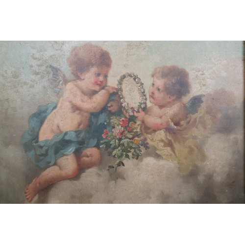 362 - Charles Augustus Henry Lutyens (1829-1915) Signed pair of oils on canvas - Cherubs (very slight dama... 