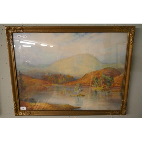 378 - Watercolour - Scottish loch scene signed Samuel Towers. Bolton Museum & Art Gallery label verso ... 