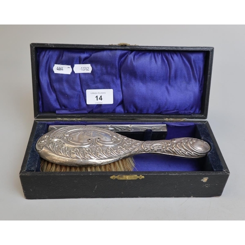 14 - Hallmarked silver brush and comb set in original fitted box