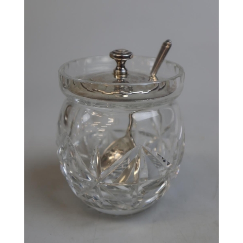 17 - Collection of hallmarked silver to include cut glass marmalade jar