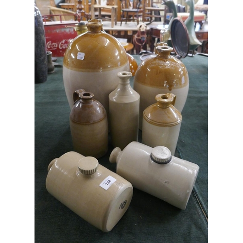 198 - Assorted stoneware flagons, hot water bottles