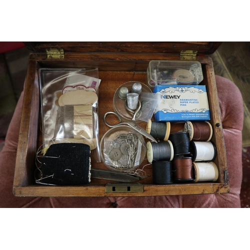 243 - Sewing box and contents together with a small inlaid box