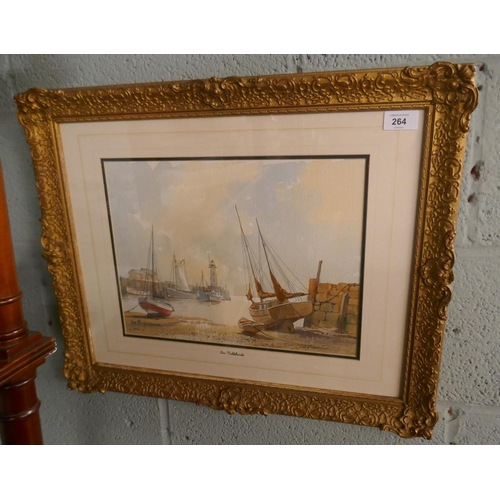 264 - Signed watercolour in ornate frame - Don Micklethwaite, Scarborough Harbour - Approx image size: 36c... 