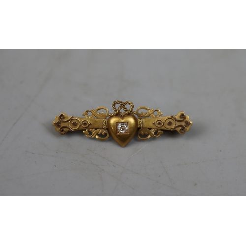29 - 15ct gold diamond set sweetheart brooch