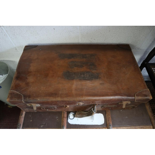 341 - Vintage leather suitcase with original canvas cover - RAF