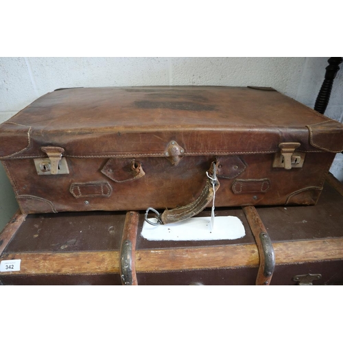 341 - Vintage leather suitcase with original canvas cover - RAF