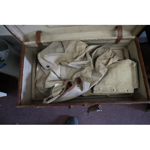 341 - Vintage leather suitcase with original canvas cover - RAF