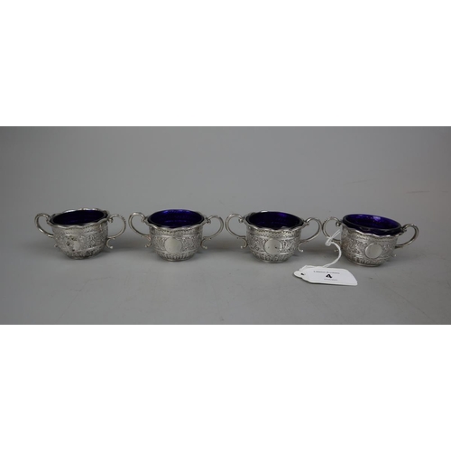 4 - Set of 4 hallmarked silver salts - Approx weight of silver 161g