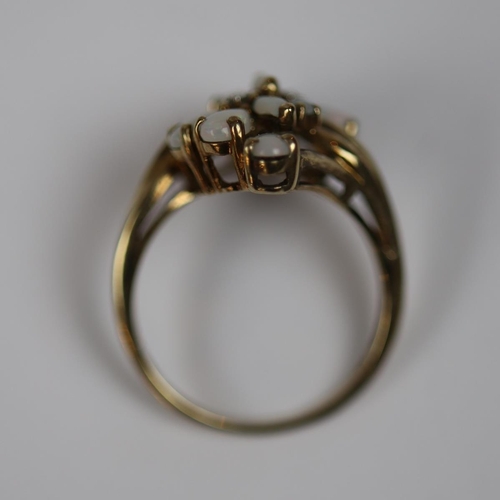 46 - 9ct gold opal & diamond set ring - Size O