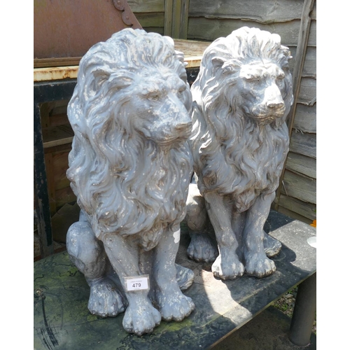 479 - Pair of lion statues - Approx height 53cm