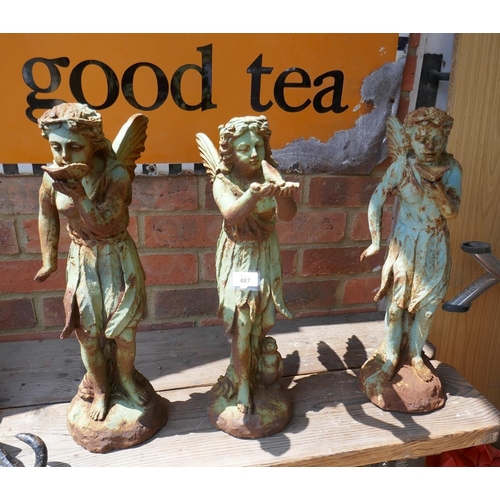 487 - 3 cast iron fairy figures - Approx height of tallest 52cm