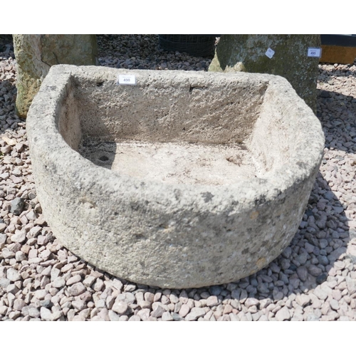 498 - Antique D shaped stone trough