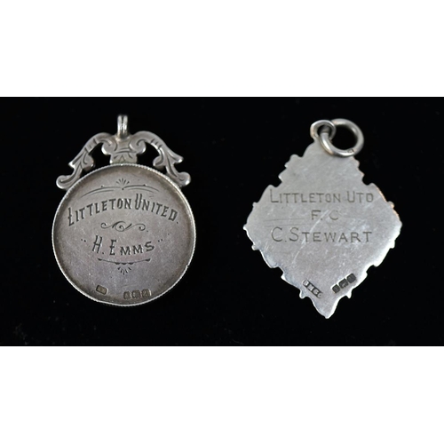 52 - 2 hallmarked silver football medals - 1925-6 Littleton United FC