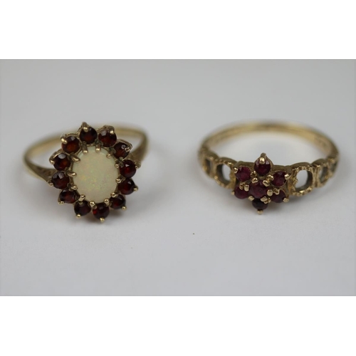 58 - 2 x 9ct gold rings one set with ruby, one set with garnet and opal - Size M & N