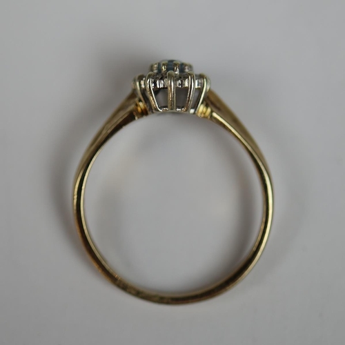 61 - 9ct gold aquamarine & diamond set ring - Size L