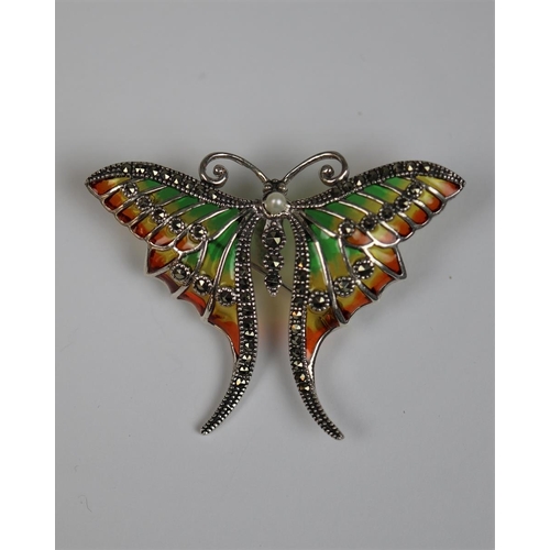 82 - Silver enamel butterfly brooch/pendant