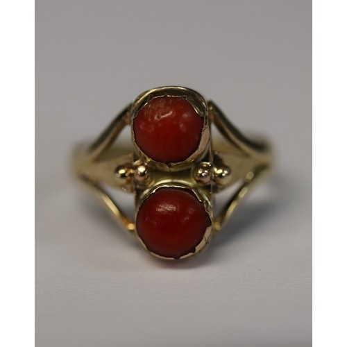 63 - Antique 14ct gold coral ring together with bracelet