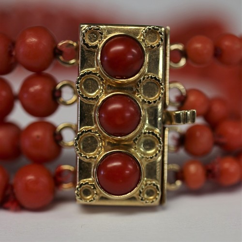 63 - Antique 14ct gold coral ring together with bracelet