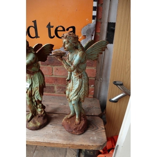 487 - 3 cast iron fairy figures - Approx height of tallest 52cm