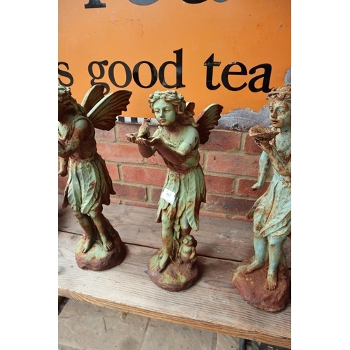 487 - 3 cast iron fairy figures - Approx height of tallest 52cm