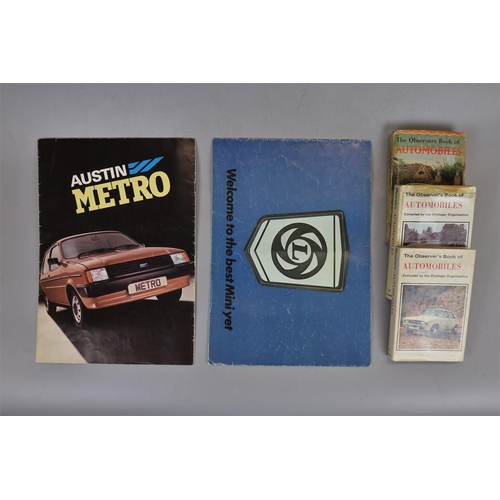 44 - 1979 Mini brochure, early Metro brochure and 3 Automobilia Observers books