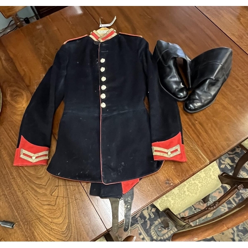 127 - 1936 Royal Horse Guards Troopers tunic & trousers together with Wellington boots (Wellies)