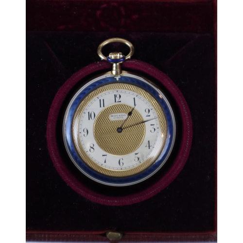 135 - Movado Surete 18ct gold and machine enameled pocket watch in good working order