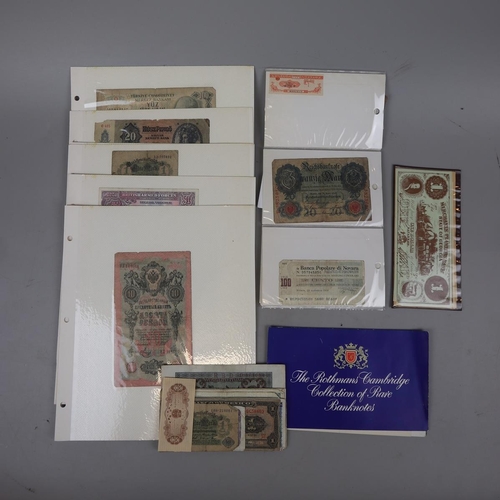 165 - World bank notes to include Romanian, British Armed Forces, Chinese, Rothmans Cambridge collection o... 