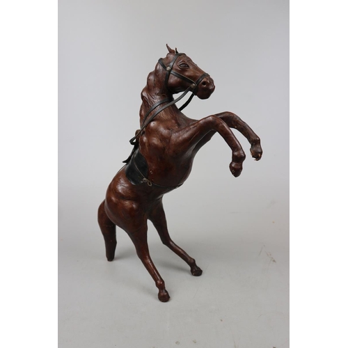 187 - Vintage handmade leather rearing horse possibly Liberty's - Approx height:40cm