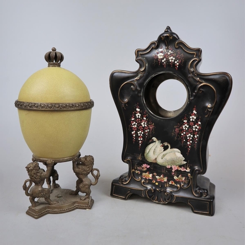 192 - Ceramic clock stand marked Albert together with an egg shaped trinket box