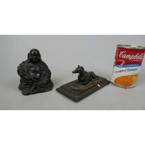 219 - Antique bronze dog together with bronzed Buddha