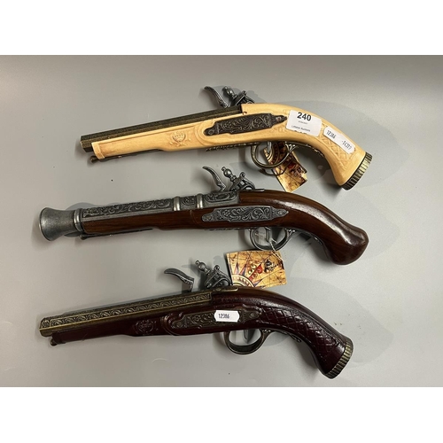 240 - 3 reproduction flintlock pistols