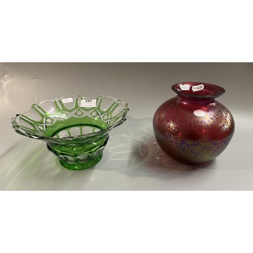 243 - Royal Brierley art glass vase together with a green cut glass bowl