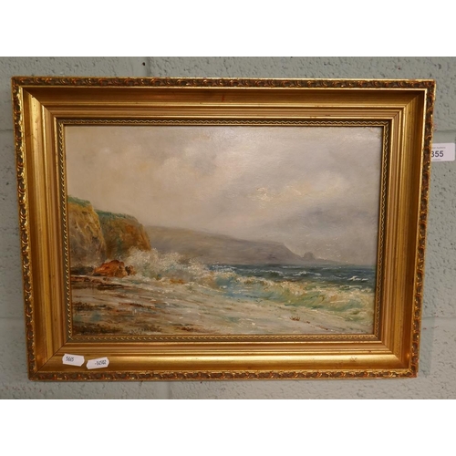 355 - Coastal scene oil on board signed MS Goake - Image size: 36cm x 24cm