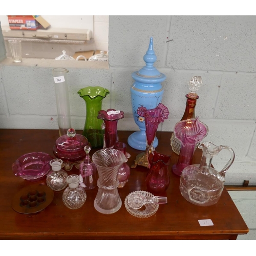 367 - Collection of decorative glass to include cranberry 