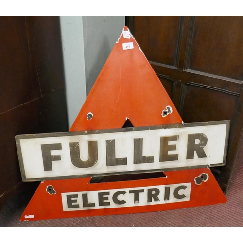 418 - Original enamel sign - Fuller Electric - Approx size: 95cm x 80cm